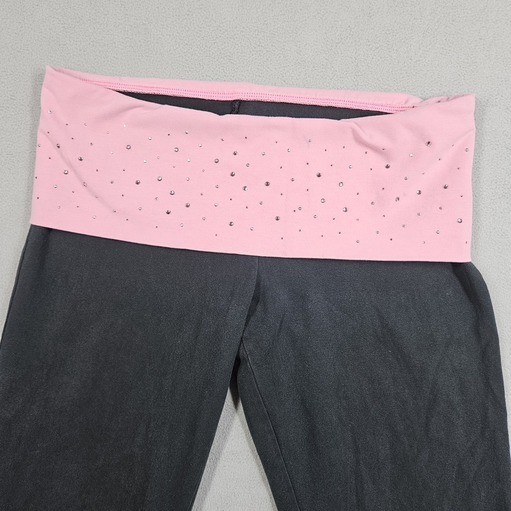Y2K Victoria's Secret Pink Fold Over Yoga Pants Medium Bling Flare Sequin - Picture 10 of 16